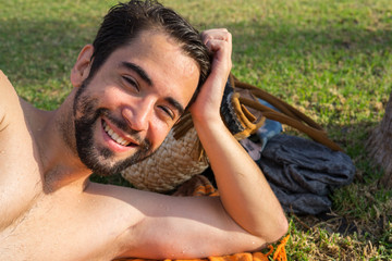 Young man happy in the park