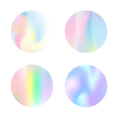 Gradient mesh abstract backgrounds set. Trendy holographic backdrop with gradient mesh. 90s, 80s retro style. Iridescent graphic template for banner, flyer, cover, mobile interface, web app.