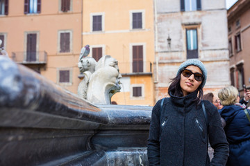 young woman happy in the city