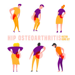 Hip osteoarthritis icons set