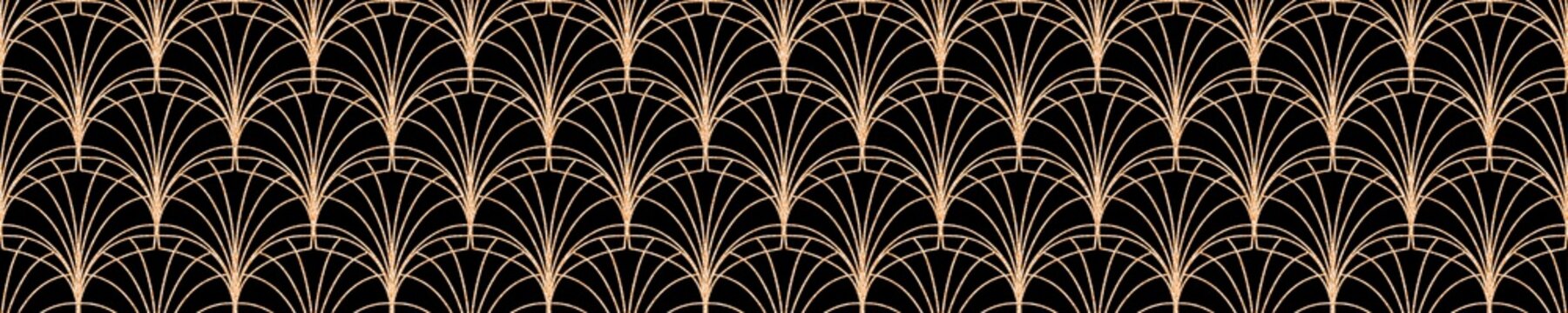 Modern geometric tiles pattern. Golden lined shape. Abstract art deco seamless luxury background.