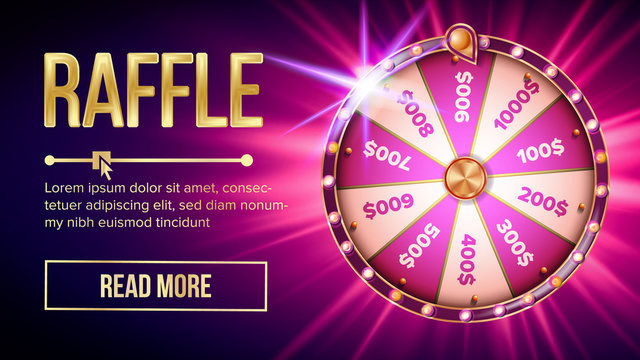 Internet Raffle Roulette Fortune Banner Vector. Shiny Raffle Casino Spinning Wheel For Game And Win Jackpot Online Lottery Marketing Concept. Realistic Style Colorful Stock Illustration