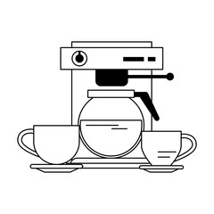 Espresso machine with coffee pot with cups in black and white