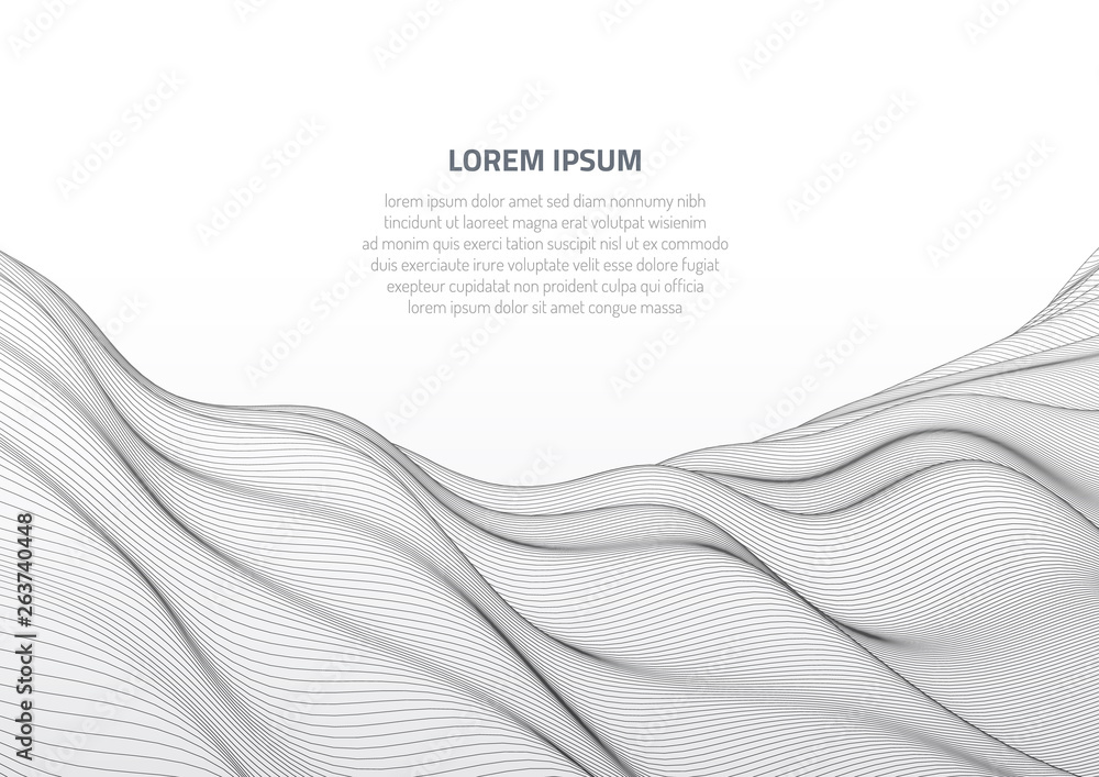 Poster abstract background with volumetric waves. volumetric forms of lines.
