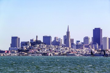 Fototapeta na wymiar Amazing view on San Francisco, California. Blue sky background. Beautiful backgrounds.