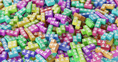 Jigsaw domino with people, infinite pieces; original 3d rendering