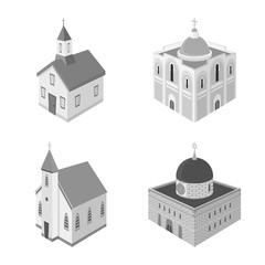 Vector design of landmark and clergy icon. Set of landmark and religion stock symbol for web.