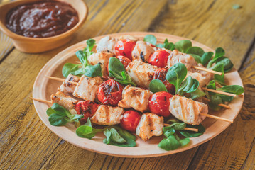 Grilled chicken skewers on the plate