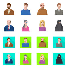 Vector illustration of hairstyle and profession  sign. Collection of hairstyle and character  stock symbol for web.