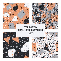 Set of terrazzo veneziano textures, collection of seamless patterns, geometrick backgrounds, granite vector illustration.