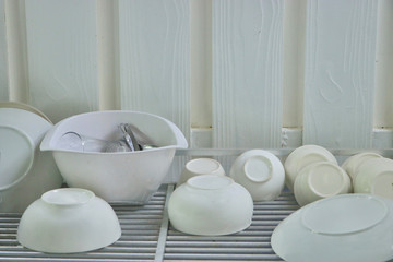 Dish rack and kitchen equipment.