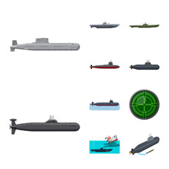 Isolated object of boat and navy icon. Collection of boat and deep   vector icon for stock.