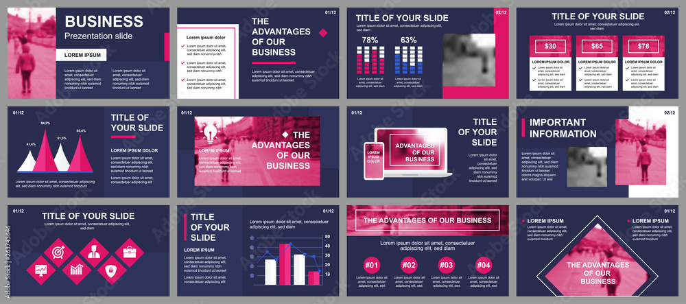 Poster Business presentation slides templates from infographic elements. Can be used for presentation template, flyer and leaflet, brochure, corporate report, marketing, advertising, annual report, banner.