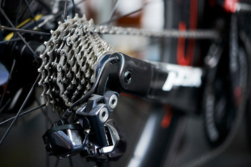 Obraz na płótnie Canvas Rear mountain bike cassette on the wheel with chain
