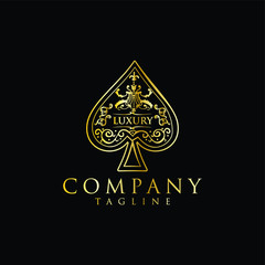 Gold Spade Logo Luxury Design Vintage Hipster Retro. The heart ace Spade logo gold stock vector