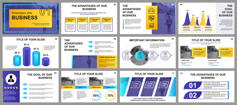 Poster Business presentation slides templates from infographic elements. Can be used for presentation template, flyer and leaflet, brochure, corporate report, marketing, advertising, annual report, banner.
