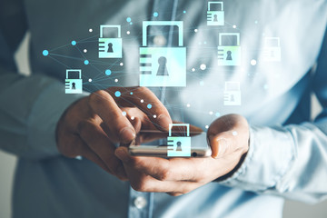 man hand phone with lock