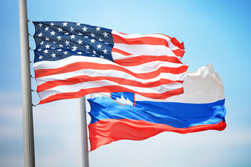 Obraz premium Flags of the USA and Slovenia