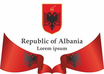 Flag of Albania, Republic of Albania. Template for award design, an official document with the flag of Albania. Bright, colorful vector illustration.