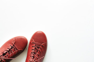 Woman fashion shoes on white background.