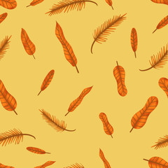 seamless pattern with autumn leaves on yellow background