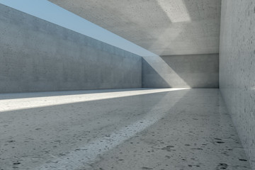 Abstract empty concrete room background with open ceiling and wall, 3d illustration.