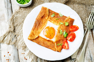 Buckwheat crepes with cheese and egg