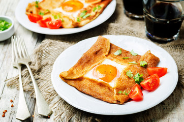 Buckwheat crepes with cheese and egg