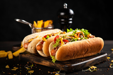 Three delicious hotdogs