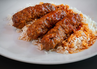 Delicious Greek Speciality, Soutzoukakia Smyrneika with rise, close up