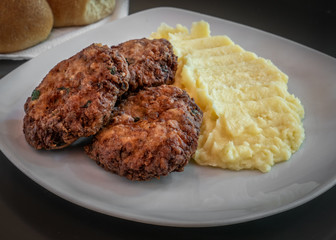 Delicious Meatballs, served with Mashed Potatoes, Close up