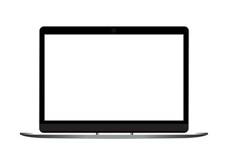 Laptop computer front view. Realistic model, vector mockup with a clean screen