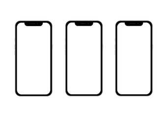 Concept of modern phones with empty screens, realistic white begraund, mobile templates for demostration