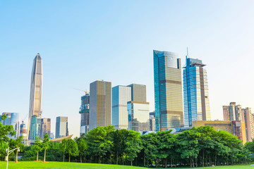 Fototapeta premium Toned image of modern office buildings