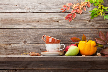 Autumn still life with pumpkins and fruits