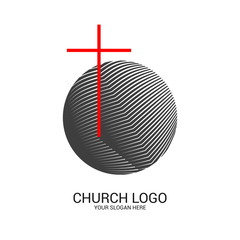 Church logo and christian symbols. Cross of the Savior Jesus Christ and geometric abstract symbols.