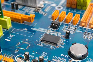 Computer motherboard with electronics computer chip