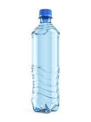 Naklejka premium Small plastic bottle of still water with blue cap