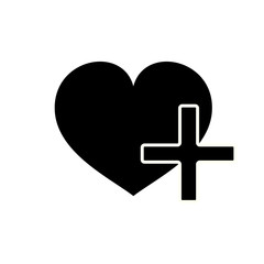 Obraz premium Heart with a cross vector icon. Healthcare, Medical symbol. Doctor s day sign, emblem isolated on white background with shadow. Flat style for graphic and web design, logo. EPS10 pictogram.