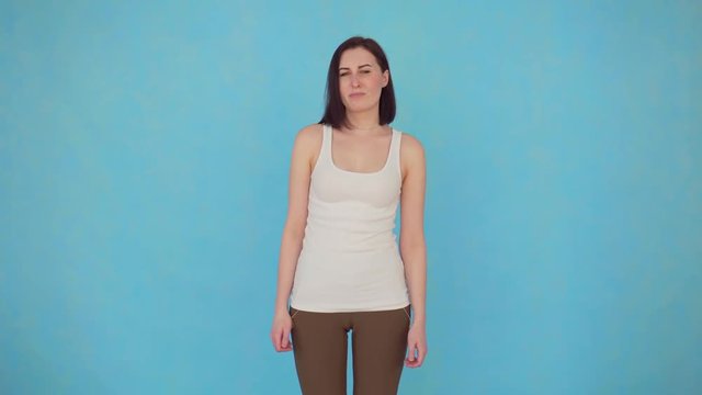 young woman having problem sweat under armpit