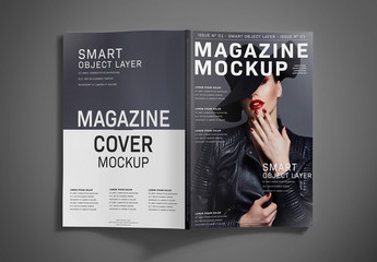 Open Magazine Cover on Grey Mockup