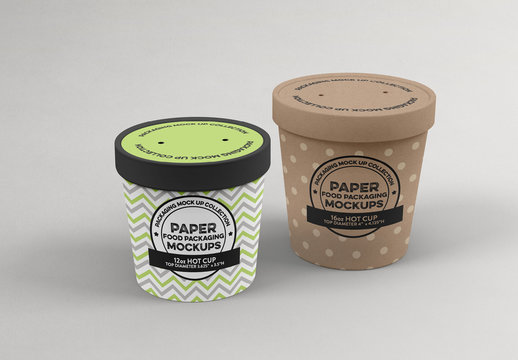 2 Round Paper Cups Mockup