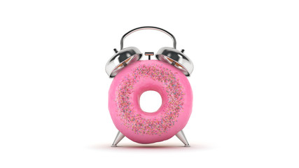  Breakfast time, donut with the shape of a clock. 3d rendering