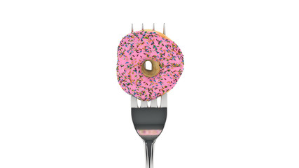 The Modern Diet - donut with fork. 3d rendering