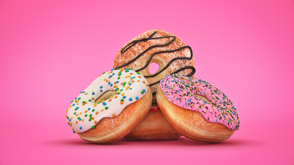 Delicious colorful donut set. 3d rendering