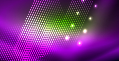 Neon glowing wave, magic energy and light motion background