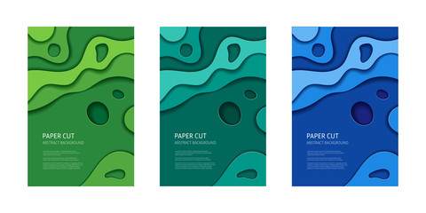Cut out 3d paper effect abstract background set. Vector design layout, banner templates.