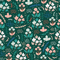 Abstract flowers floral seamless pattern for fabric, textile, wallpaper and other products design. Whimsical hand drawn tileable background