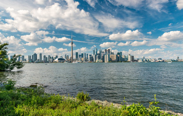 Toronto skyline with  modern buildings and skyscrapers of financial district  under a beautiful...