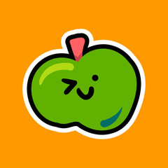 Winking apple cartoon kawaii character